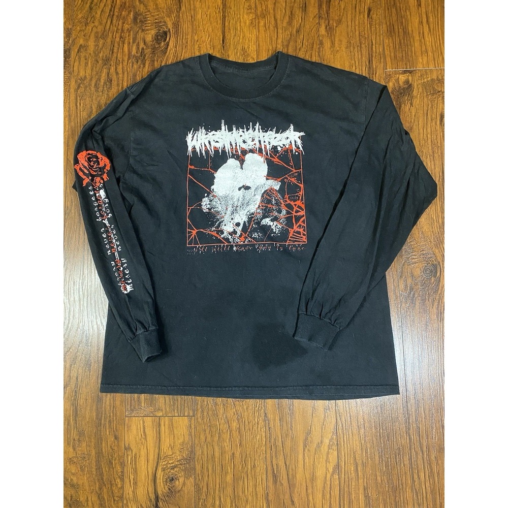 WrestleMeFree Mens Black Long Sleeve Graphic Tee Hardcore Streetwear Size L